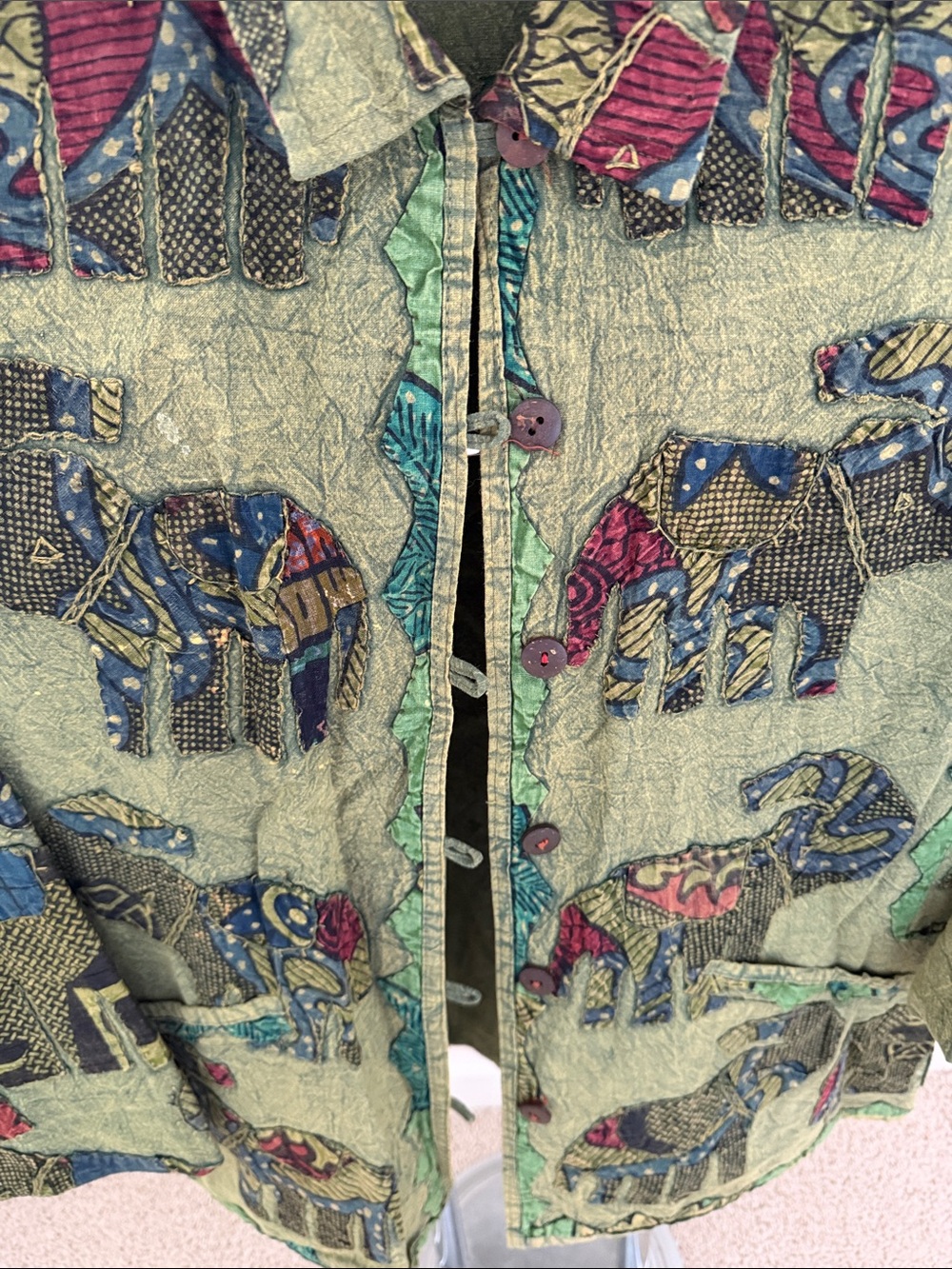 Green Patterned Elephant Button-Up Jacket, OS - Picture 3 of 10